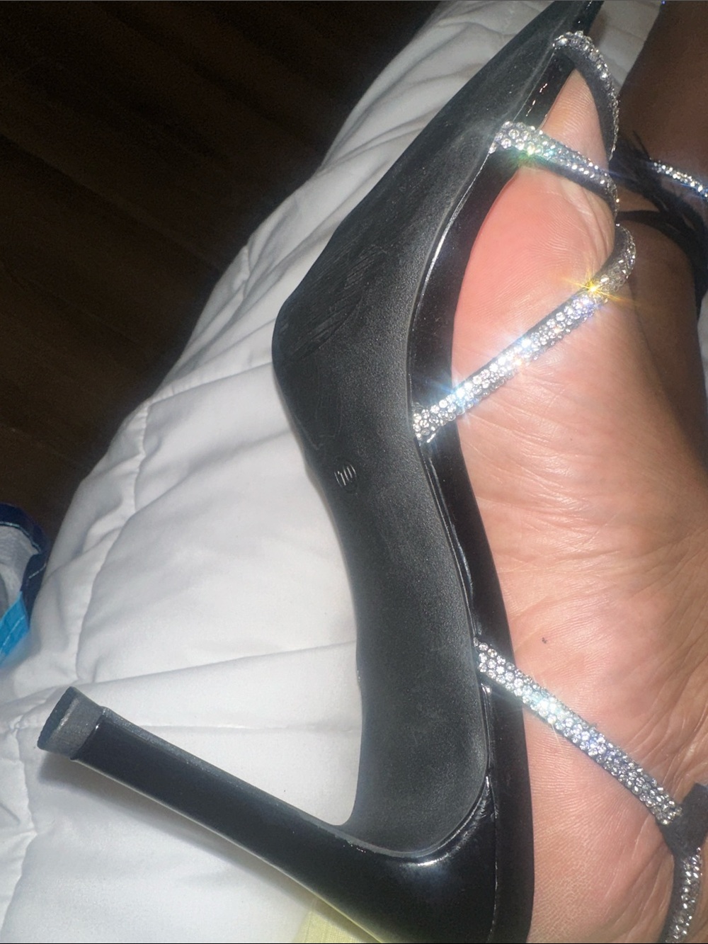 Women's Black Rhinestone Feather Strap Heels - Picture 4 of 4